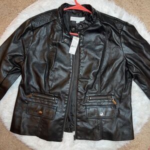New! New York & Company Faux Leather Moto Jacket | Size L | Black | Small Tear
